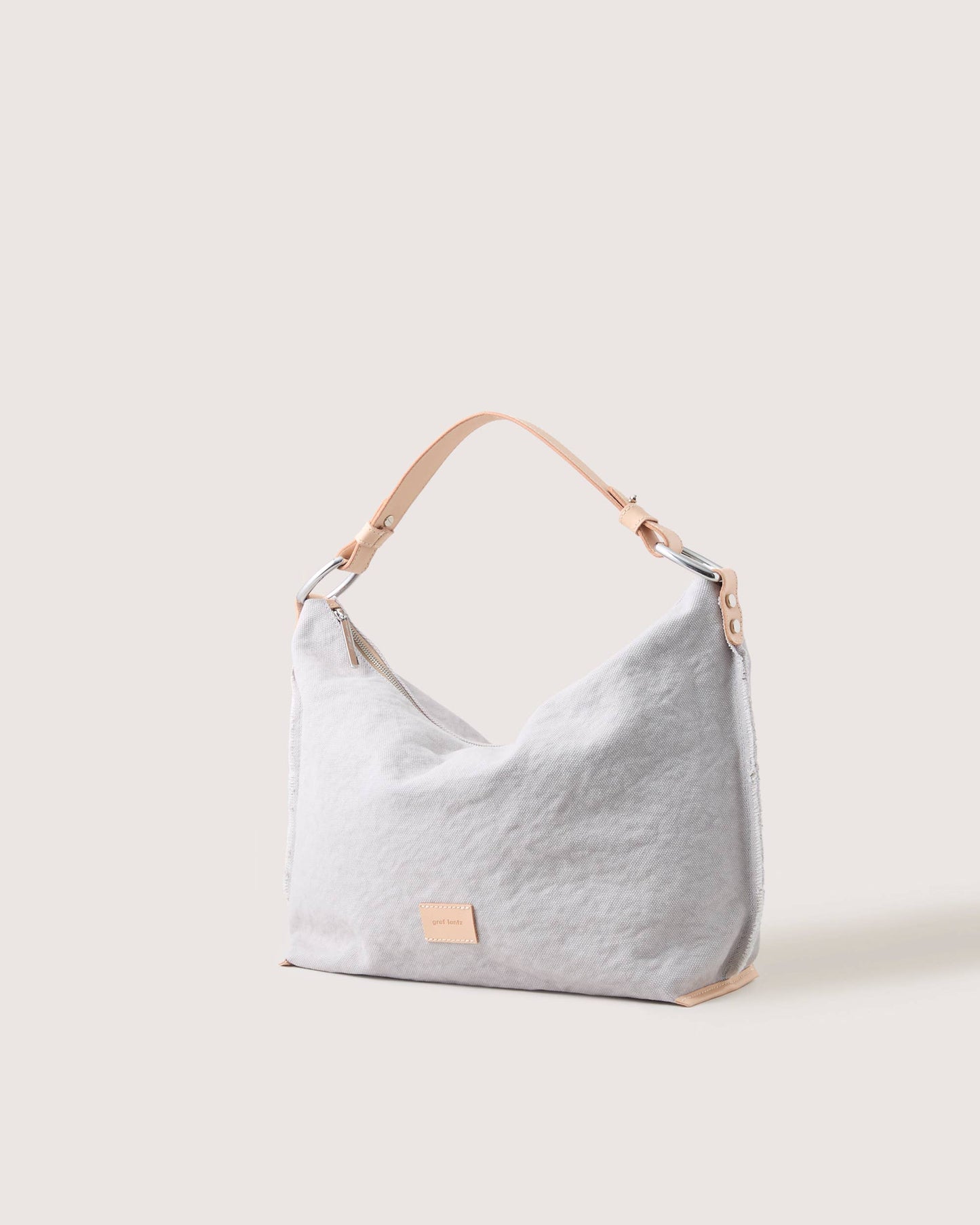 Hana Canvas Hobo Bag - Stone Vachetta