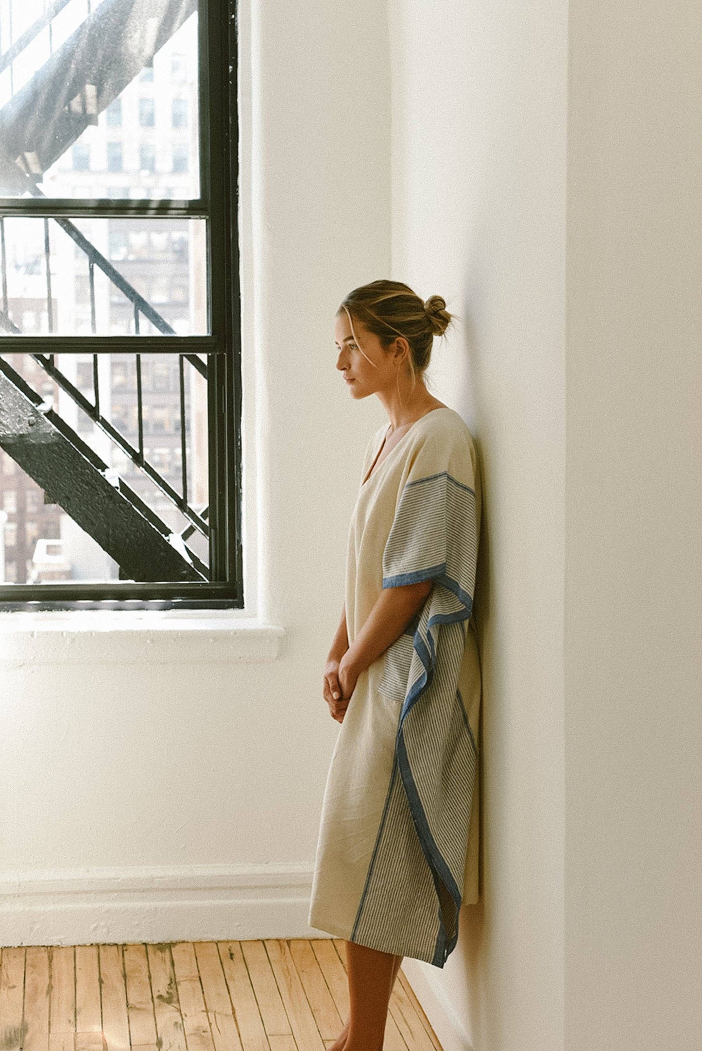 Ivory Blue Tribeca V-Neck Kaftan