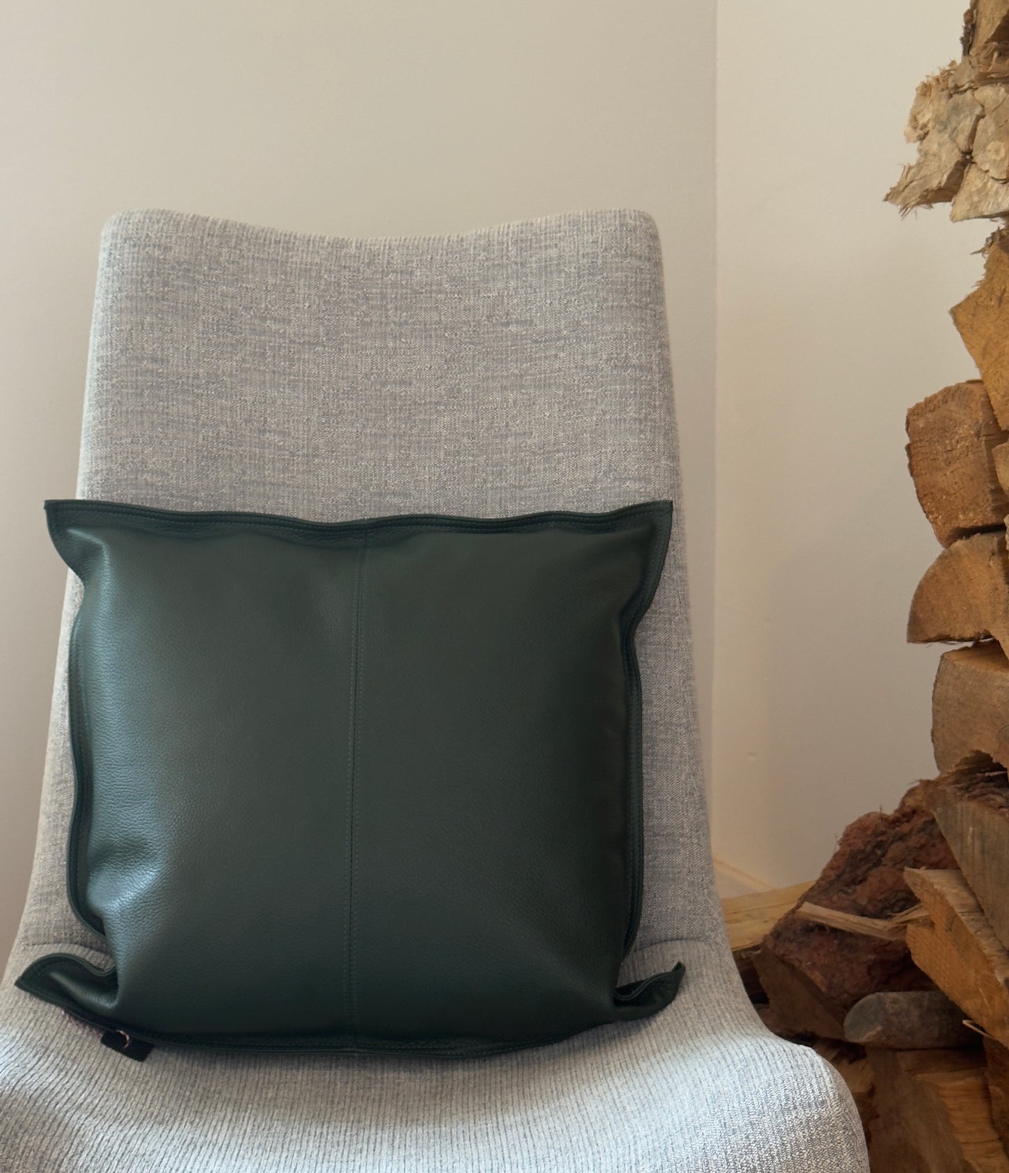 Italian Leather pillow, forest green