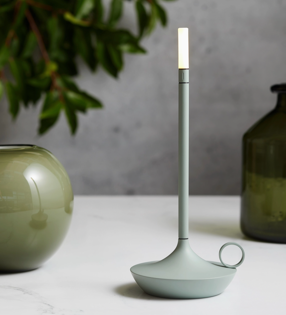 Wick Portable Rechargeable Candle Lamp, sage