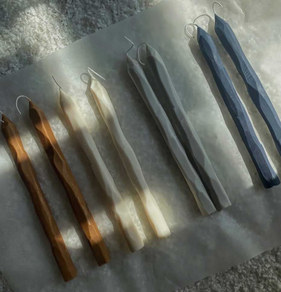 Hand Carved Stone Tapered Candle Sticks. Vegan, Soy Wax