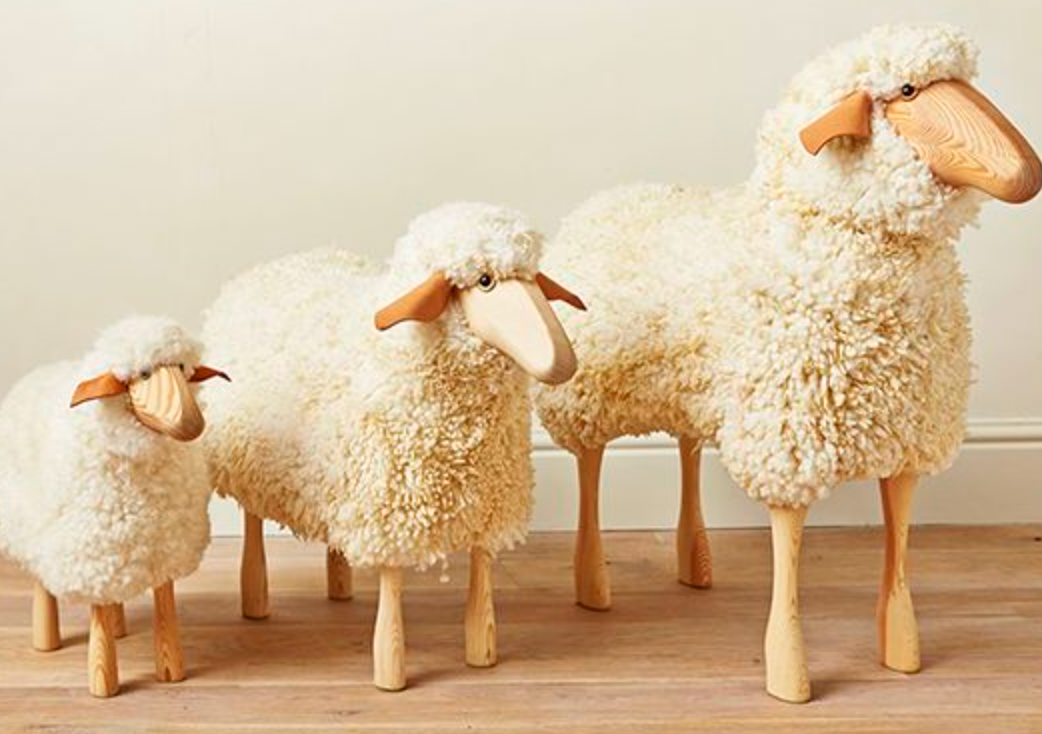 Meier Germany Wooly White Sheep With Real Wool