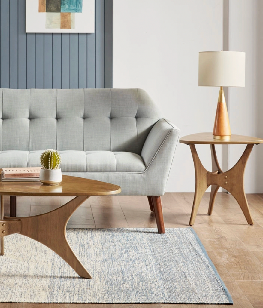 Modern Mid-Century Triangular Wood Side Table, Natural