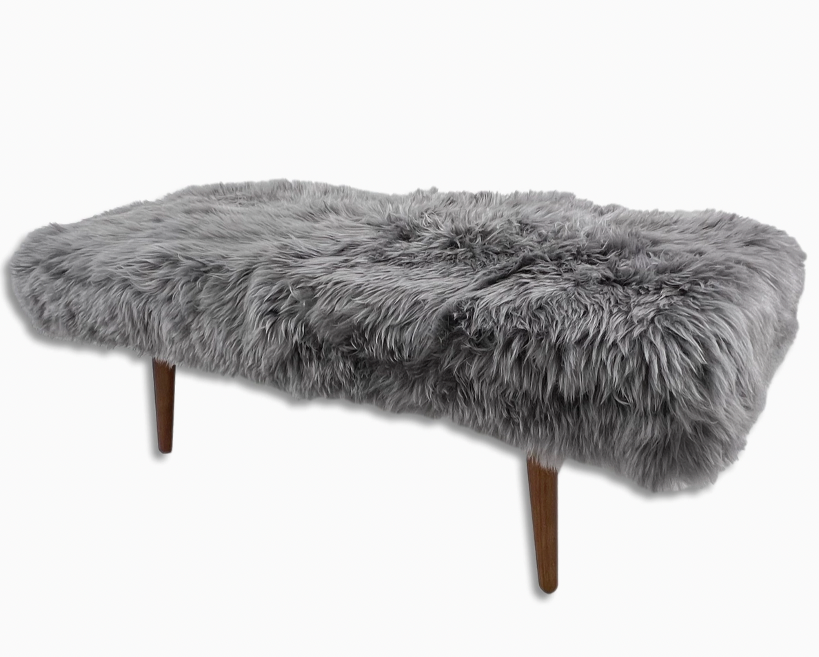 Shearling Sheepskin Grey End of Bed Bench