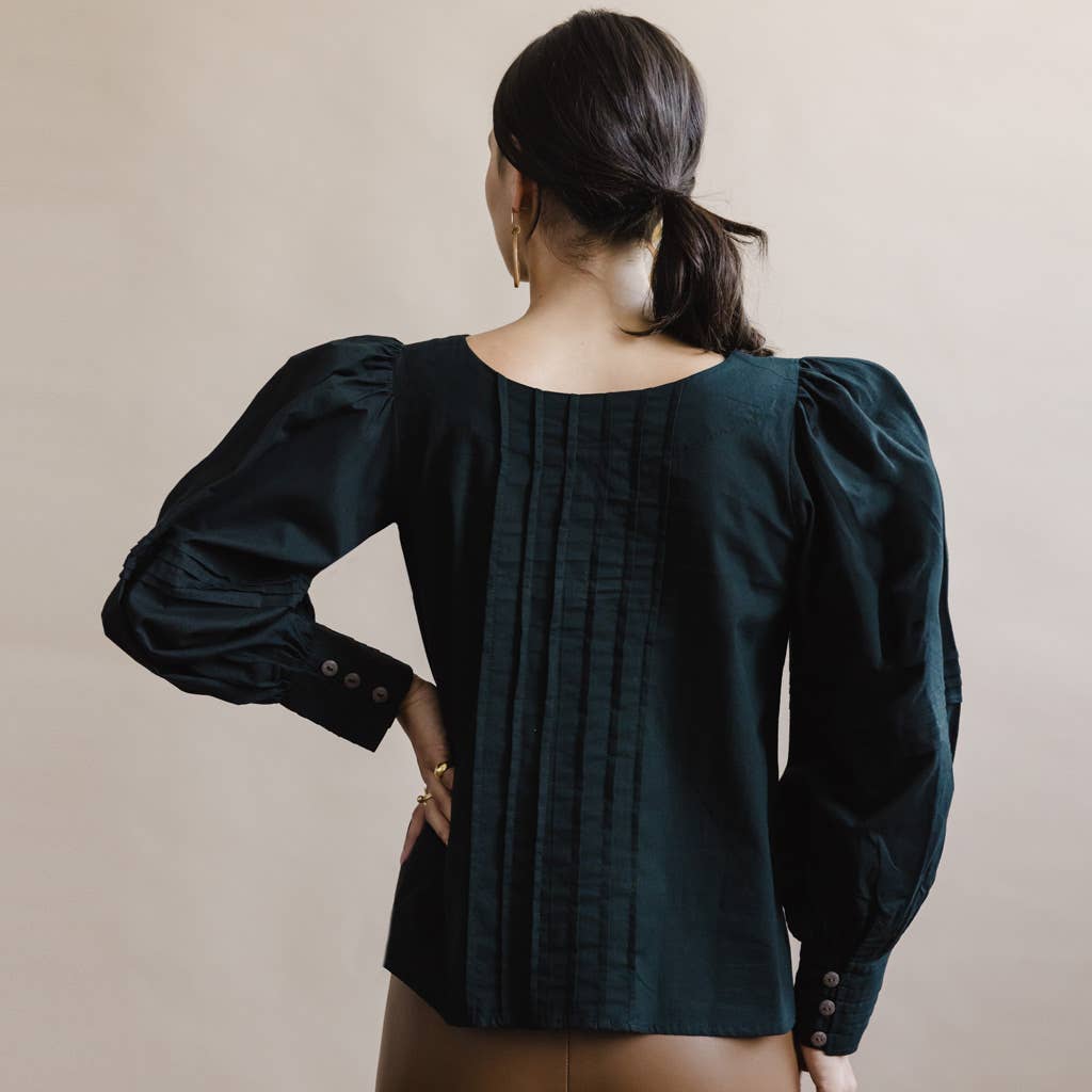 Pintuck Balloon Sleeve Blouse