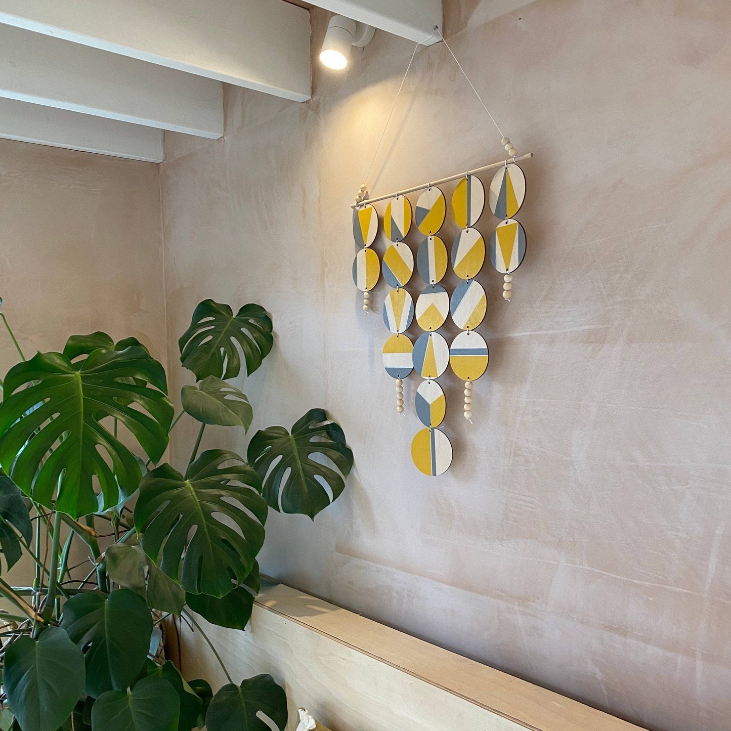 Large Yellow and Grey Triangular Wall Hanging