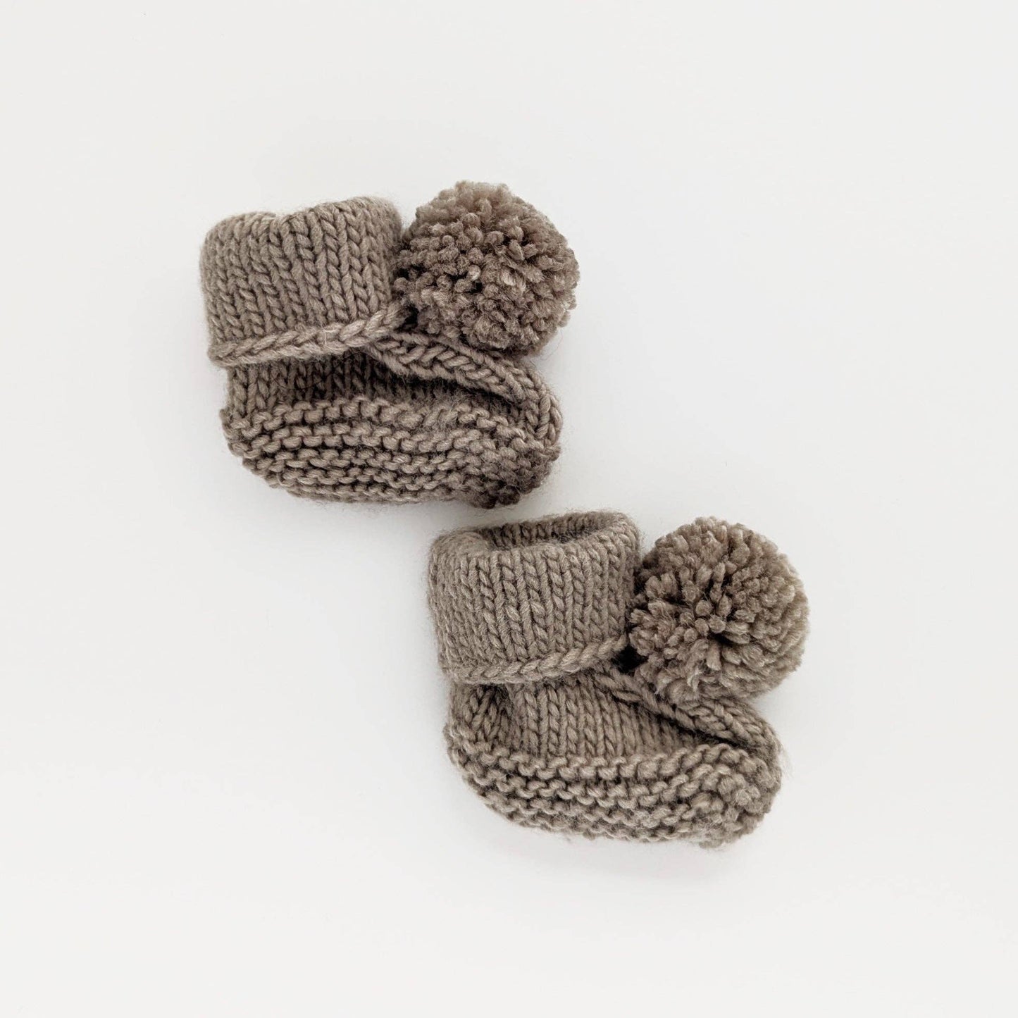 Garter Stitch Baby Booties Pebble with Pom Poms