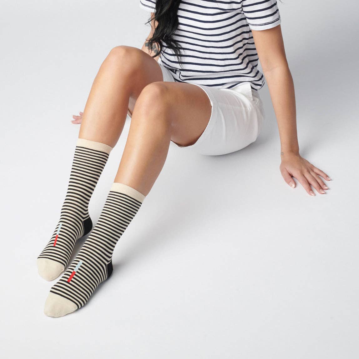 Cole Black and White Striped Crew Socks