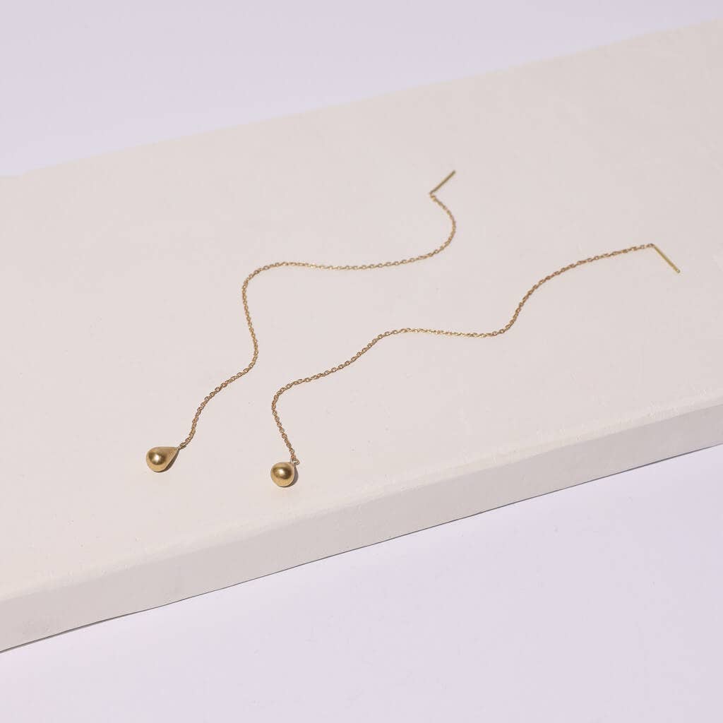 Pod Droplet Threader Earring | Brass