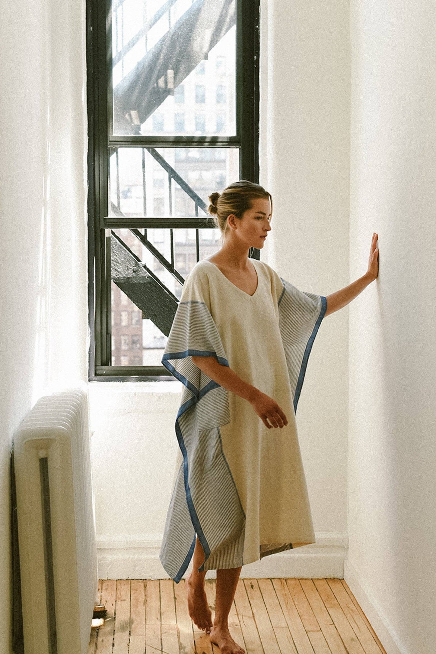 Ivory Blue Tribeca V-Neck Kaftan