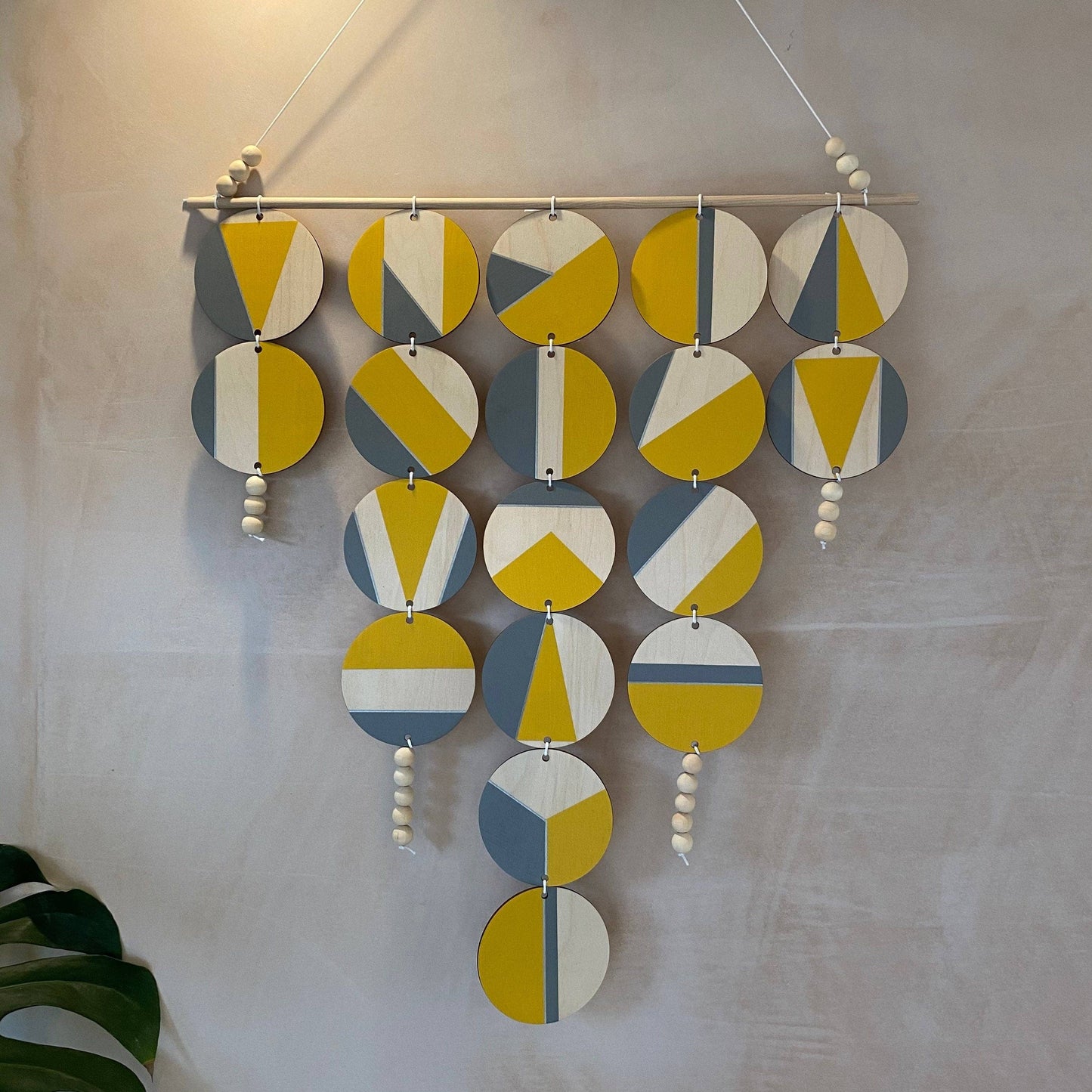 Large Yellow and Grey Triangular Wall Hanging