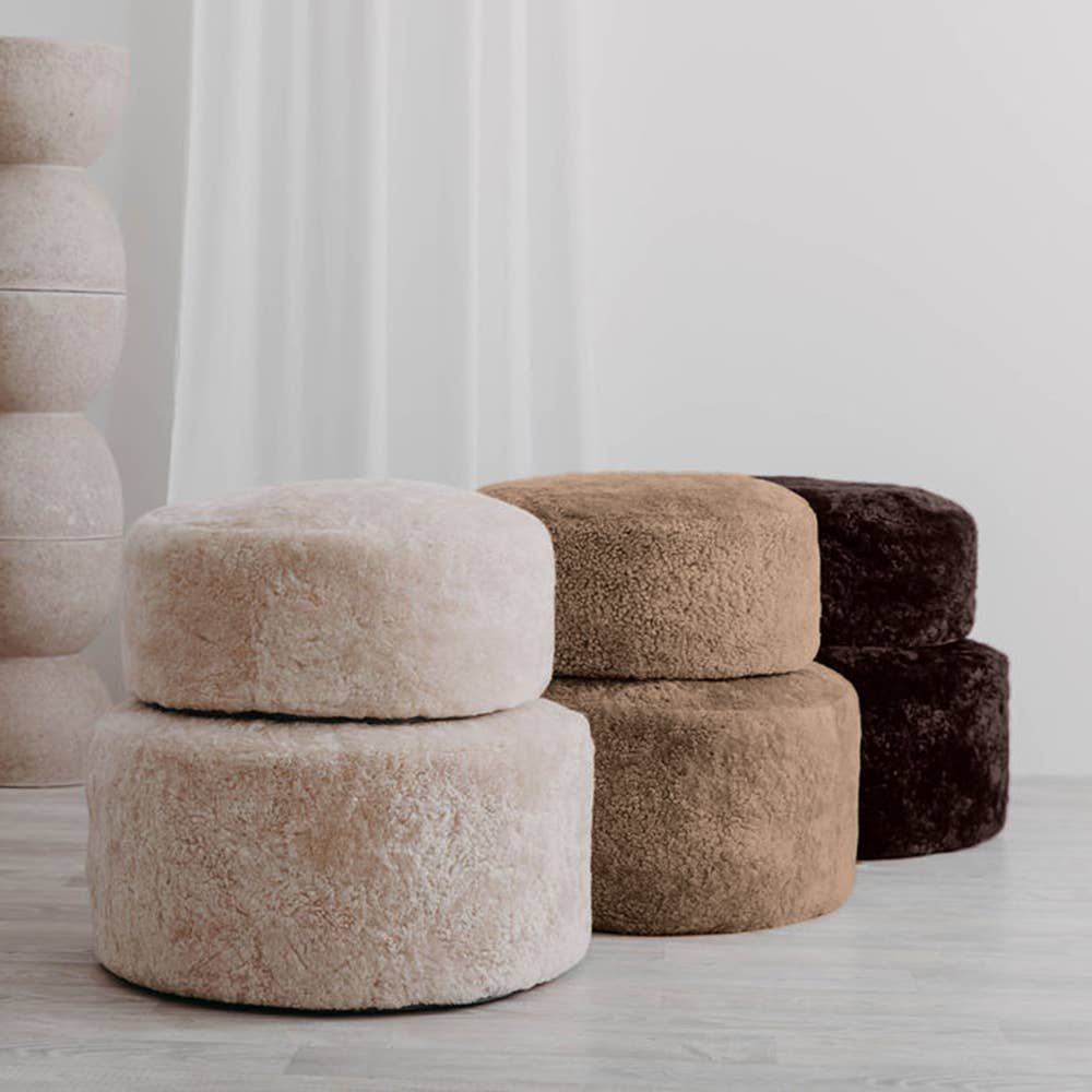 Shorn Curly Sheepskin Ottoman Large
