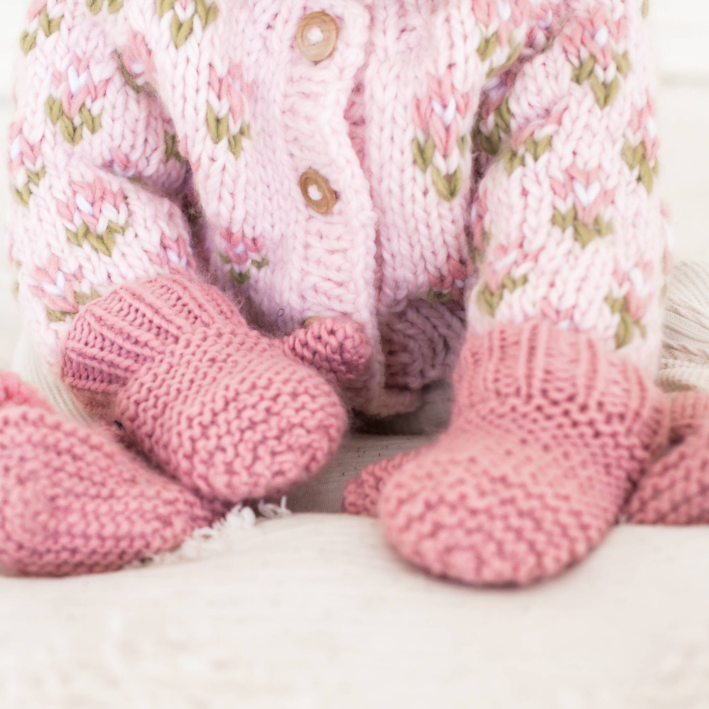 Garter Stitch Mittens Rosy for Toddlers & Kids