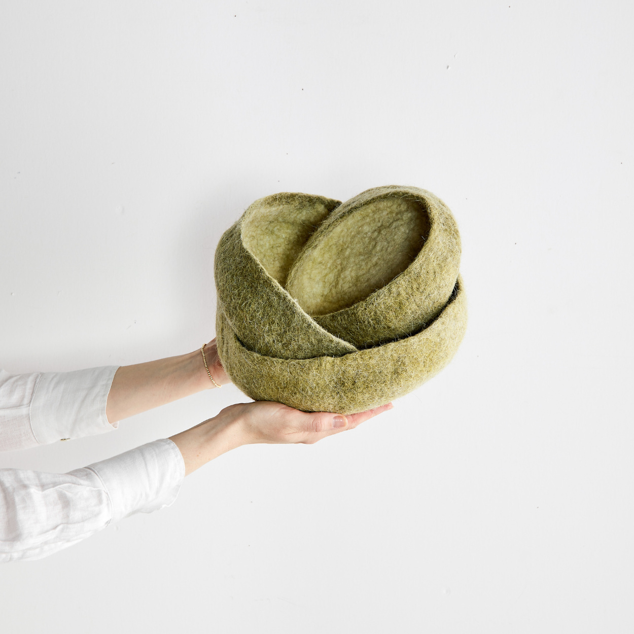 Olive Hand Felted Nesting Bowls
