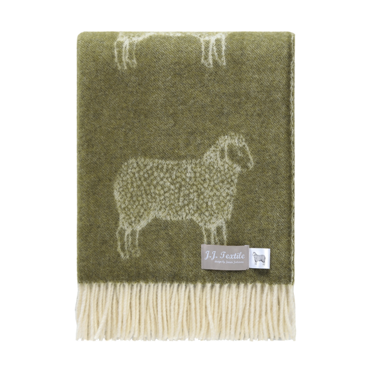 Moss Green Sheep Pure Wool Throw