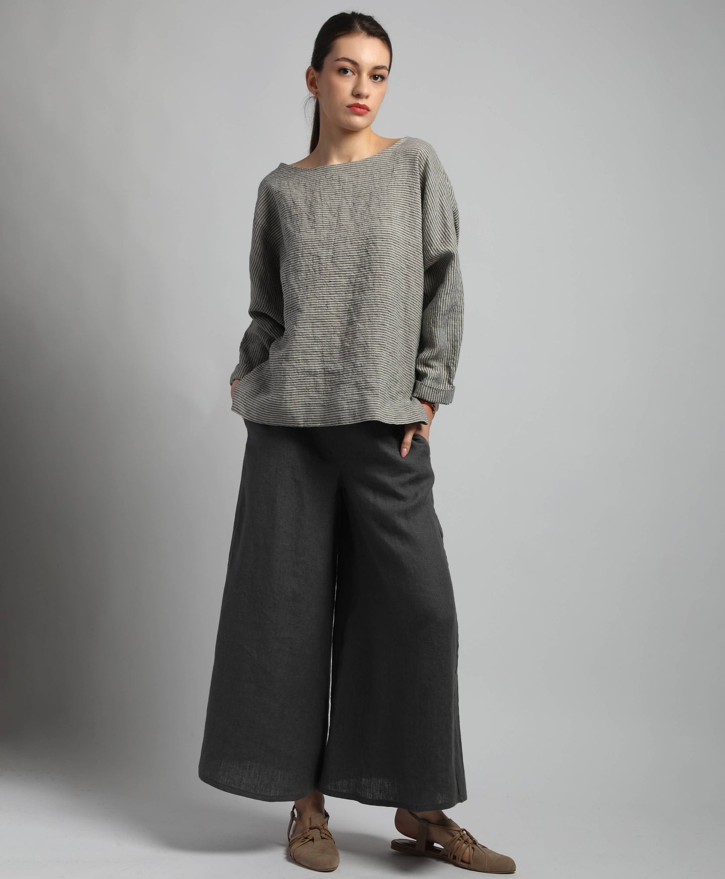 High-Low Oversized Linen Blouse