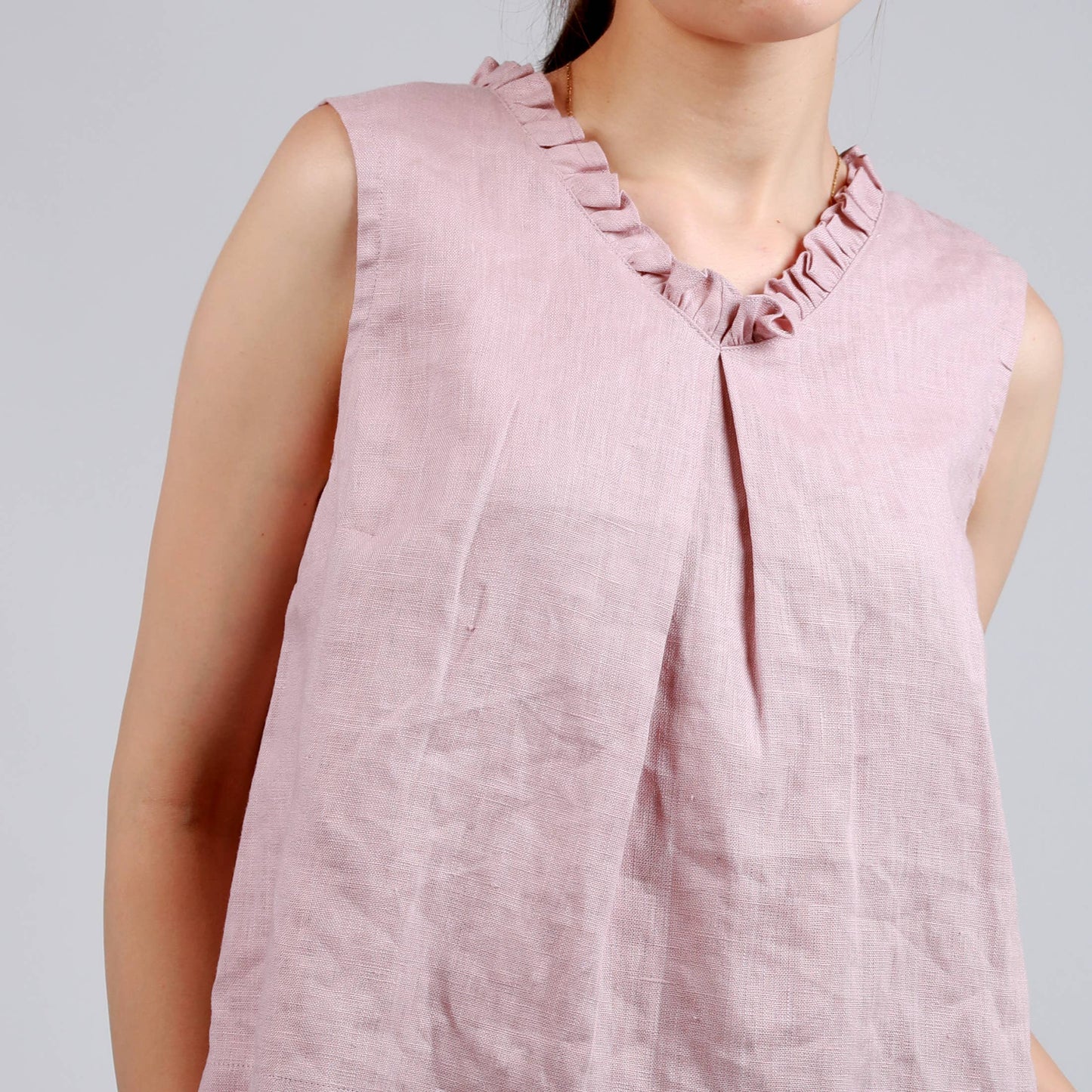 CLEO Linen Top with Ruffled V-Neck