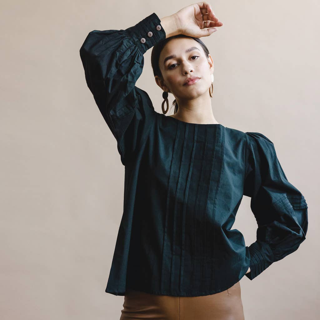 Pintuck Balloon Sleeve Blouse