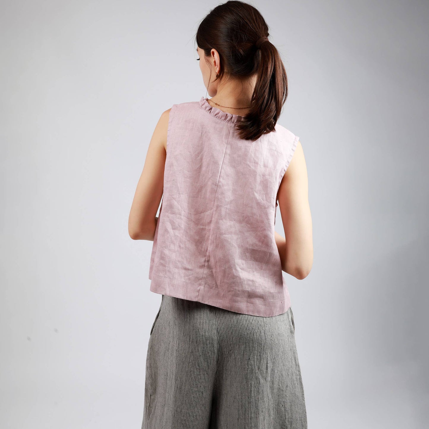 CLEO Linen Top with Ruffled V-Neck