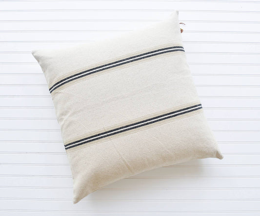 French Cotton Pillow with Black Stripes