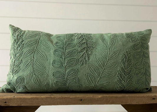 Green Lumbar pillow with embroidery