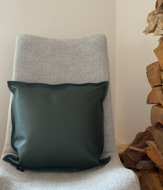 Italian Leather pillow, forest green