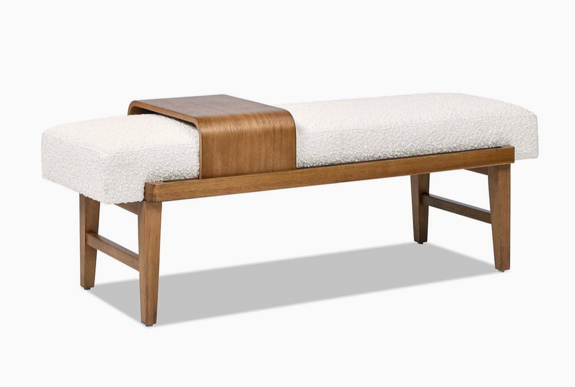 Modern Telephone Bench with Sliding Shelf Boucle