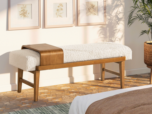 Modern Telephone Bench with Sliding Shelf Boucle