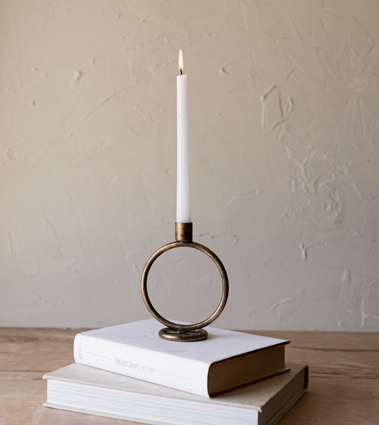 Brass Round Sculpture Taper Candle Holder