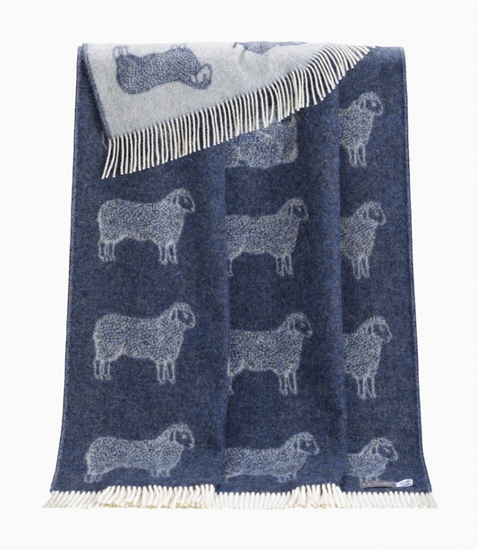 Sheep Denim Blue Pure Wool Throw