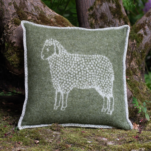 Mossy Green Sheep Pure Wool Cushion Cover