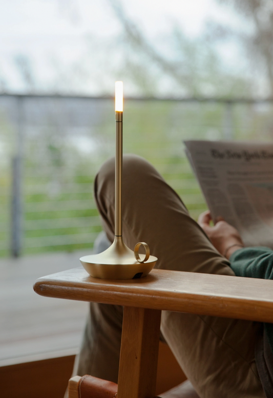 Wick Portable Rechargeable Candle Lamp, brass