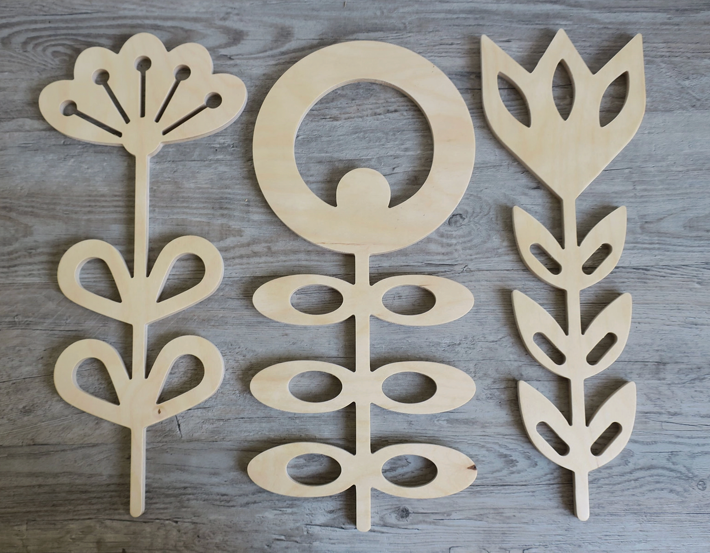 Large Wooden Scandinavian Folk Art Flowers Wall Decor