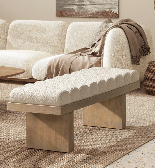 Modern Accent Bench Ivory White Boucle