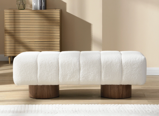 White Boucle Upholstered Bench