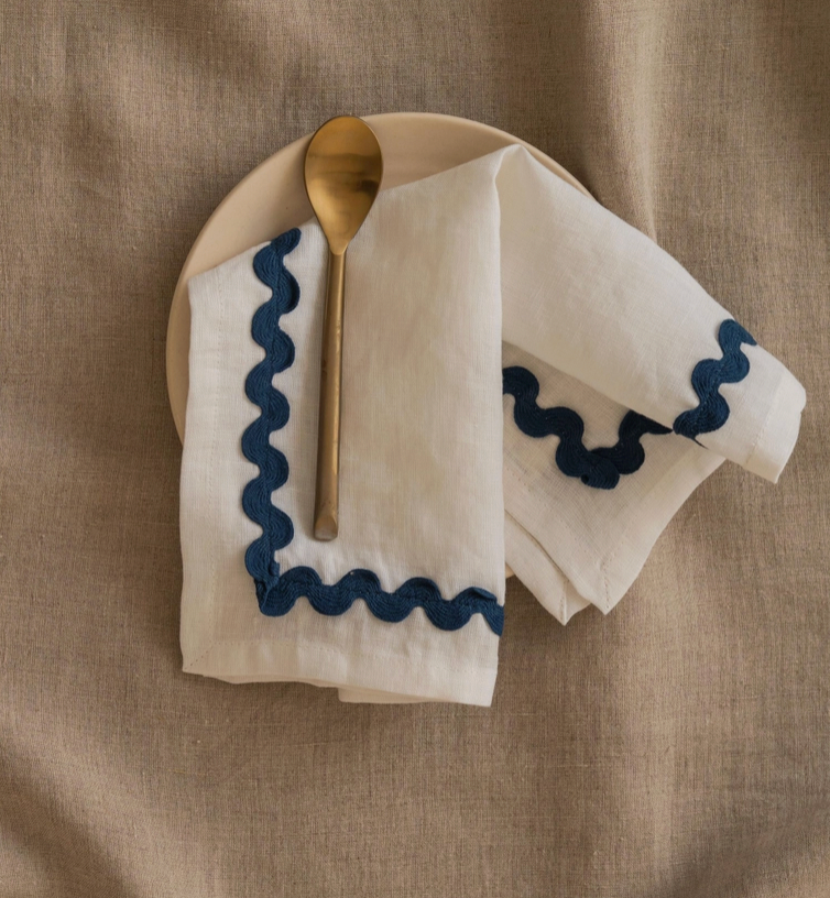 Blue Lace Trim Linen Napkin