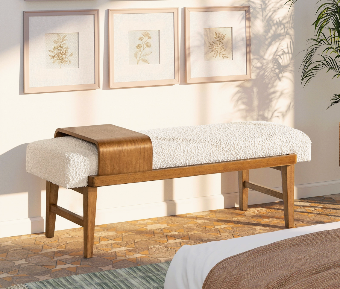 Telephone Bench with Sliding Shelf Boucle