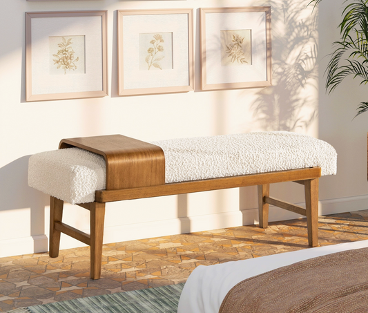 Telephone Bench with Sliding Shelf Boucle