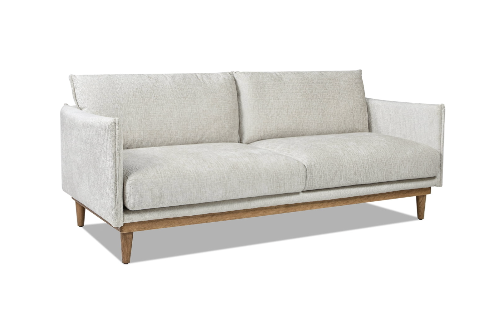 Oak and Marbled Gray Chenille Sofa