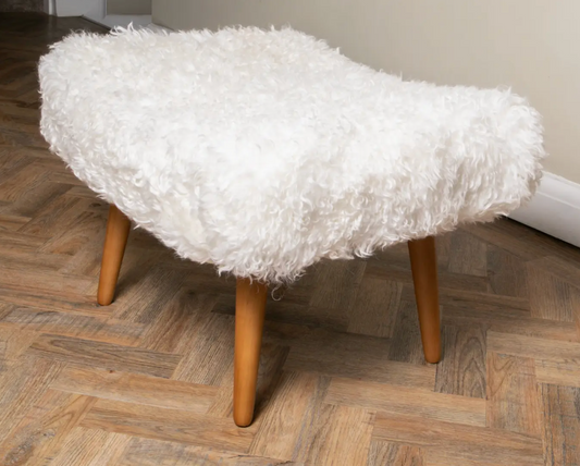 Shearling Sheepskin White Footstool