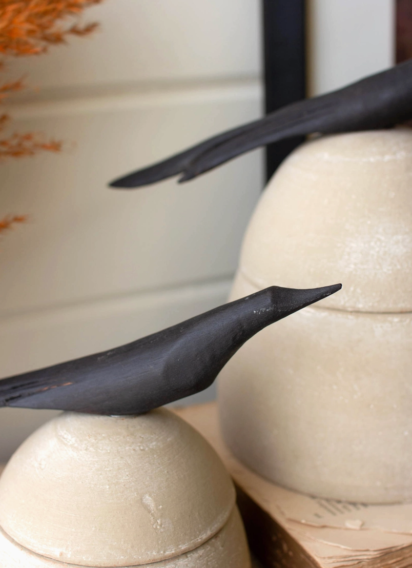 Clay Canister with Wooden Bird Handles