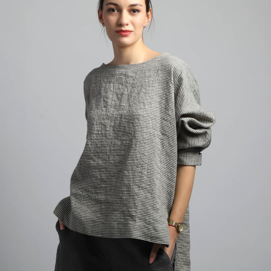 High-Low Oversized Linen Blouse