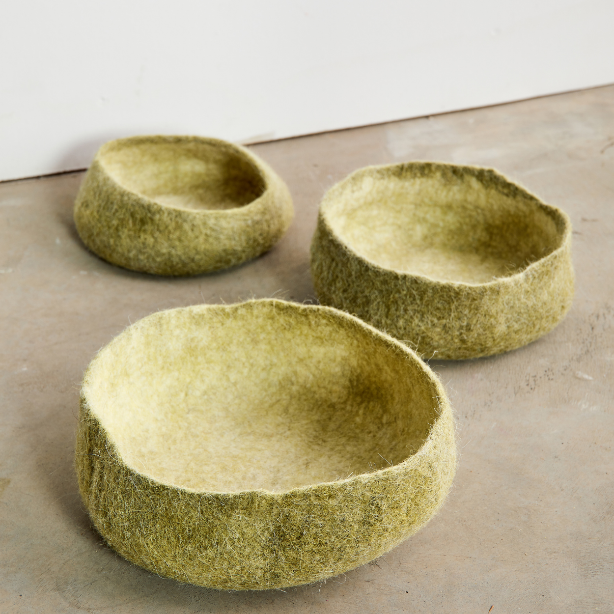 Olive Hand Felted Nesting Bowls