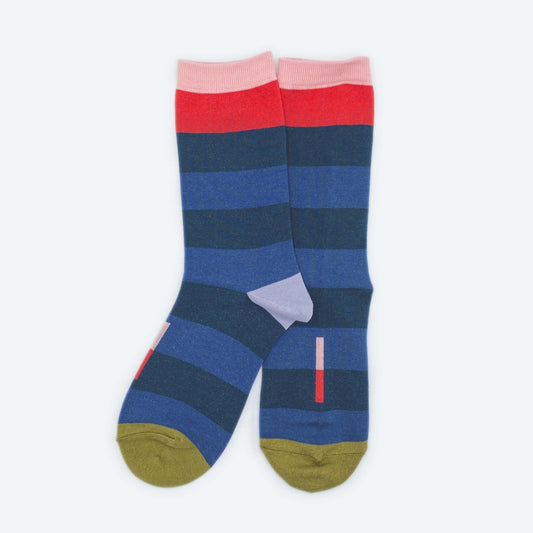 Fillmore Blue Striped Crew Length Unisex Socks