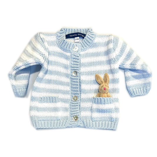 Sky Blue Striped Tan Bunny Cardigan
