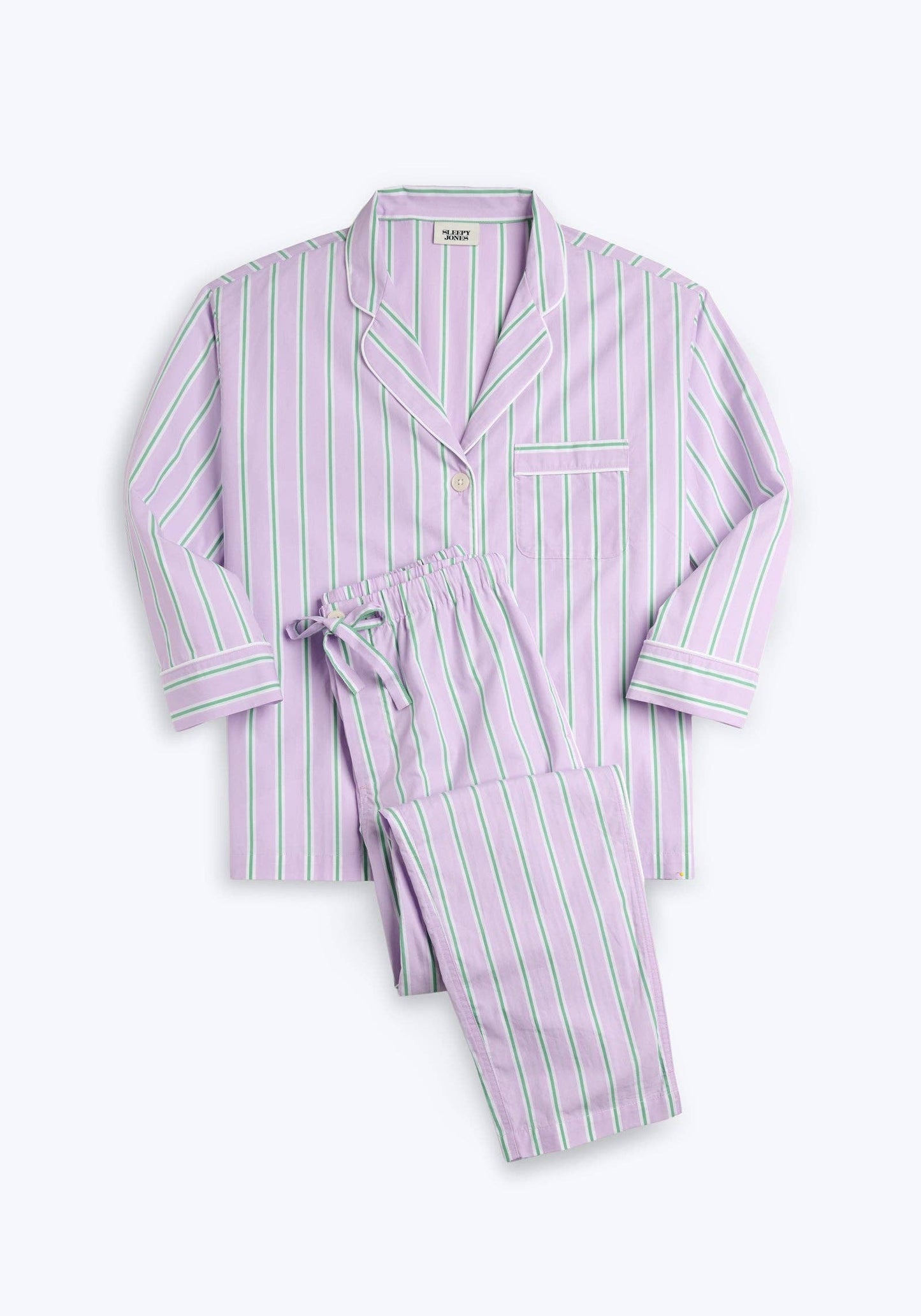 Marina Pajama Set in Green & Lavender Stripe