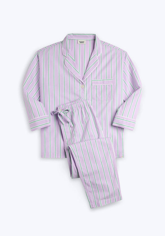 Marina Pajama Set in Green & Lavender Stripe