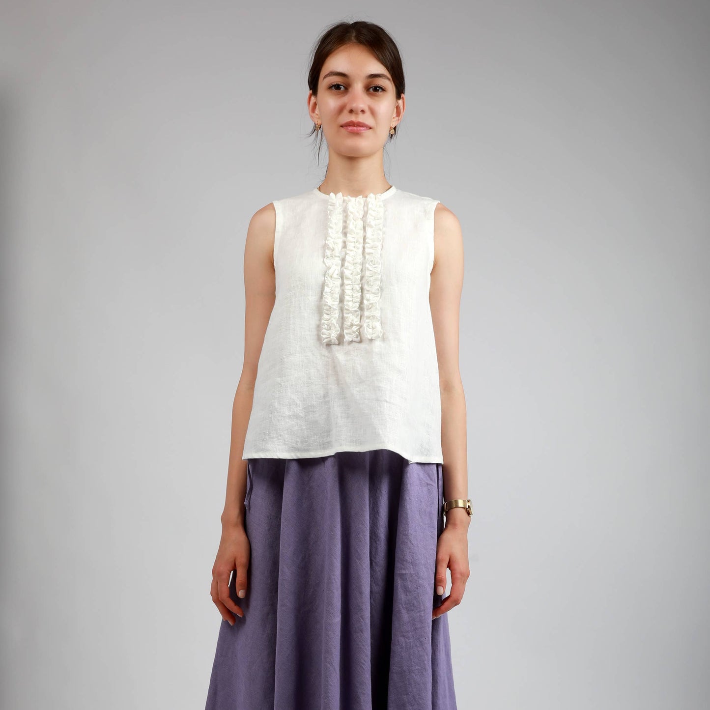 LOULOU Front Ruffle Linen Top